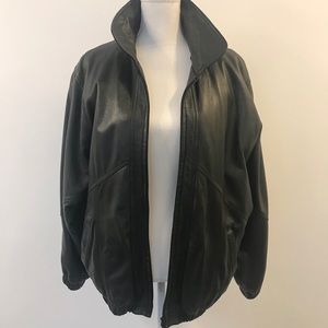 Oversized Distressed Leather Bomber Jacket
